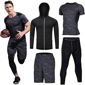 img 4 attached to 💪 BOOMCOOL Men's Workout Clothes Set - Fitness Apparel for Gym, Outdoor Running: Compression Pants, Shirt, Long Sleeve Jacket