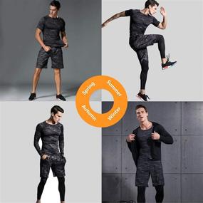 img 2 attached to 💪 BOOMCOOL Men's Workout Clothes Set - Fitness Apparel for Gym, Outdoor Running: Compression Pants, Shirt, Long Sleeve Jacket