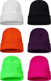 img 4 attached to 🧢 Geyoga 6 Piece Multicolor Winter Beanie Hats: Warm, Cozy Knitted Cuffed Skull Caps for Adults and Kids