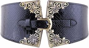 img 4 attached to 👗 AWAYTR Wide Cinch Belts for Women - Crocodile Leather Pin Buckle Fashion Dress Belts - Chic Retro Style