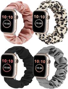 img 4 attached to Носители для часов Wearlizer 4 пакета для Apple Watch Band Scrunchie Soft Cloth 38 мм 42 мм Милые напечатанные эластичные браслеты для часов женщин Растяжимый браслет-ремешок на запястье для Apple iWatch 7/SE/6/5/4/3/2/1 - Улучшенный поисковый запрос SEO