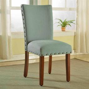 img 2 attached to 🪑 Set of 2 HomePop Parsons Classic Upholstered Accent Dining Chairs with Nailheads in Sea Foam