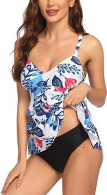 img 2 attached to 👙 Women's Ekouaer Printed Ruffled Swimsuit Swimwear for Swimsuits & Cover Ups