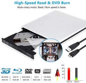 img 3 attached to 📀 Portable External Blu Ray DVD Drive 3D Burner - Ultra Slim Bluray CD DVD Burner for Laptop MacBook - High-Speed USB 3.0 - Compatible with Windows and Mac (Silver)