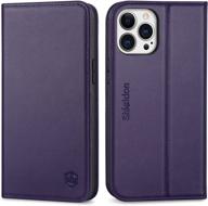 shieldon genuine leather rfid blocking card holder wallet case for iphone 13 pro max 5g - dark purple logo