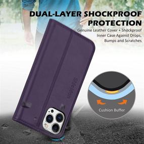 img 1 attached to SHIELDON Genuine Leather RFID Blocking Card Holder Wallet Case for iPhone 13 Pro Max 5G - Dark Purple