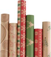 🎁 ruspepa рождественская упаковочная бумага - праздничная коричневая крафт-бумага с красными и зелеными узорами - 6 рулонов по 30 дюймов x 10 футов каждый. логотип