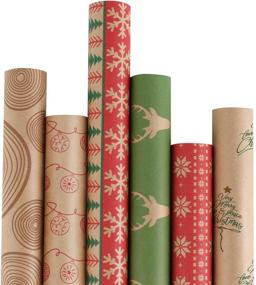 img 4 attached to 🎁 RUSPEPA Christmas Wrapping Paper - Festive Brown Kraft Paper with Red and Green Patterns - 6 Rolls of 30 Inch x 10 Feet Each