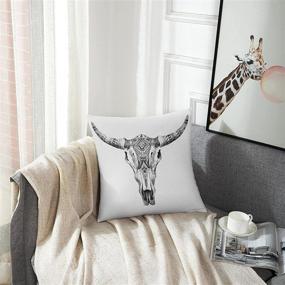 img 3 attached to 🐂 Emvency Throw Pillow Covers Decorative Case Black Bull Aztec Longhorn Skull White Cow Tribal Western Animals Boho Print - Square Pillowcase Cushion Cases, 20x20 Inch, Double-Sided Design