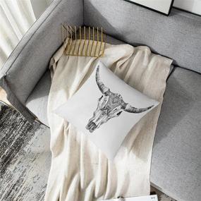 img 1 attached to 🐂 Emvency Throw Pillow Covers Decorative Case Black Bull Aztec Longhorn Skull White Cow Tribal Western Animals Boho Print - Square Pillowcase Cushion Cases, 20x20 Inch, Double-Sided Design