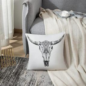 img 2 attached to 🐂 Emvency Throw Pillow Covers Decorative Case Black Bull Aztec Longhorn Skull White Cow Tribal Western Animals Boho Print - Square Pillowcase Cushion Cases, 20x20 Inch, Double-Sided Design