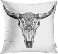 🐂 emvency throw pillow covers decorative case black bull aztec longhorn skull white cow tribal western animals boho print - square pillowcase cushion cases, 20x20 inch, double-sided design логотип