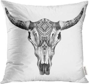 img 4 attached to 🐂 Emvency Throw Pillow Covers Decorative Case Black Bull Aztec Longhorn Skull White Cow Tribal Western Animals Boho Print - Square Pillowcase Cushion Cases, 20x20 Inch, Double-Sided Design