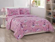 🦄 lavender pink twin comforter set with unicorn castle and rainbow clouds - luxury home collection for girls/teens logo