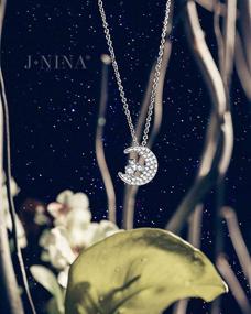 img 2 attached to J.NINA White Gold Plated Necklaces with Austrian Crystal - Moon & Leaf Design for Women, Ideal Gift for Her - Girlfriend, Mom, Birthday, Anniversary Day, Luxury Jewelry Box Included