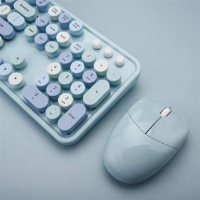 img 1 attached to 🔵 Беспроводная клавиатура и мышь комбо с обеспечением стабильного 2.4 ГГц соединения в стиле ретро в голубом цвете с круглыми клавишами, в комплекте милая беспроводная мышь. Совместимы с ПК, ноутбуками, Mac и Windows XP/7/8/10 (голубой-цветной)