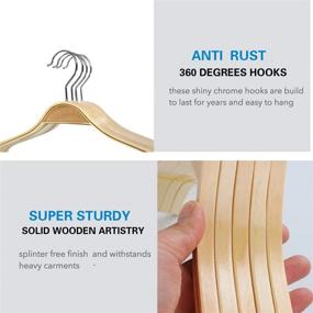 img 2 attached to 👕 Durable Natural Wooden Clothes Hangers - 16pcs Set with Extra Smooth Finish - Heavy Duty & Non-Slip - Perfect for Coats, Pants, and Shirts