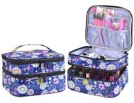 portable nail polish carrying case - holds 30 bottles, with handles, double-layered storage organizer for manicure tools. (flower) logo