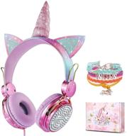 🦄 unicorn kids headphones with microphone - birthday gift for girls, children, and teens - wired headphones with high definition sound - over ear headset for kids, school, kids tablet, and travel - princess pink logo