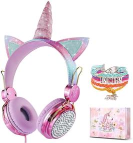 img 4 attached to 🦄 Unicorn Kids Headphones with Microphone - Birthday Gift for Girls, Children, and Teens - Wired Headphones with High Definition Sound - Over Ear Headset for Kids, School, Kids Tablet, and Travel - Princess Pink