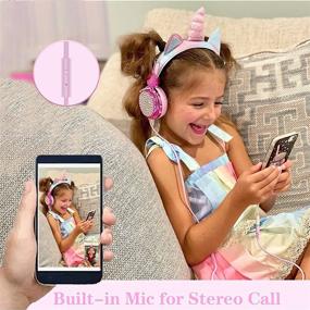 img 1 attached to 🦄 Unicorn Kids Headphones with Microphone - Birthday Gift for Girls, Children, and Teens - Wired Headphones with High Definition Sound - Over Ear Headset for Kids, School, Kids Tablet, and Travel - Princess Pink