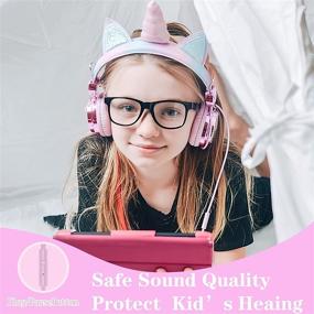 img 2 attached to 🦄 Unicorn Kids Headphones with Microphone - Birthday Gift for Girls, Children, and Teens - Wired Headphones with High Definition Sound - Over Ear Headset for Kids, School, Kids Tablet, and Travel - Princess Pink