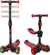 allek d01 kids kick scooter: 2-in-1 anti-skid 3 wheel light up push scooter with adjustable seat and shock absorbing kickboard for boys and girls 3-12yrs - red/black logo