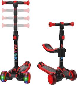 img 4 attached to Allek D01 Kids Kick Scooter: 2-in-1 Anti-Skid 3 Wheel Light Up Push Scooter with Adjustable Seat and Shock Absorbing Kickboard for Boys and Girls 3-12yrs - Red/Black