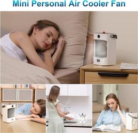 img 1 attached to Moobibear Portable Rechargeable Mini Personal Air Cooler Fan - 3 Speed Modes, USB Powered Night Light Humidifier, 120° Auto Oscillation Desk Fan for Room and Office