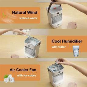 img 3 attached to Moobibear Portable Rechargeable Mini Personal Air Cooler Fan - 3 Speed Modes, USB Powered Night Light Humidifier, 120° Auto Oscillation Desk Fan for Room and Office