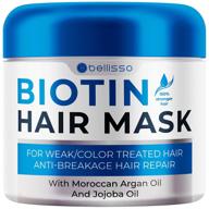 💇 маска для волос bellisso с биотином и аргановым маслом для сухих поврежденных волос: ультраглубокое лечение и увлажнение с возможностью восстановления секущихся кончиков. логотип