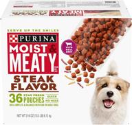 purina moist & meaty wet dog food, steak flavor - 36 ct. pouch: irresistibly delicious and convenient for your dog's mealtime logo