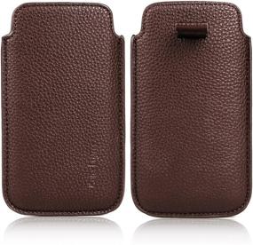 img 3 attached to 📱 Modos Logicos Synthetic Leather Protective Sleeve: iPhone XR/iPhone 11 Pouch Case in Brown - Professional Design with Elastic Pull Strap