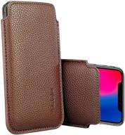 📱 modos logicos synthetic leather protective sleeve: iphone xr/iphone 11 pouch case in brown - professional design with elastic pull strap logo