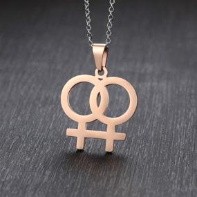 img 2 attached to 🌈 Ropman 2 Pcs LGBT Pride Couples Pendant Necklace Set - Gold, Silver, and Rose Gold Stainless Steel for Gay & Lesbian Rainbow Love