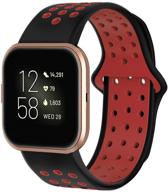 batiny watch bands compatible with fitbit versa/versa 2/lite/special edition bands for men women silicone replacement strap (black/red logo