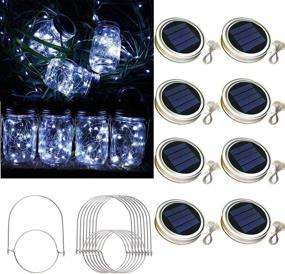 img 4 attached to Solar Mason Jar Lid Lights 8 Pack - Decorative Waterproof Fairy Hanging Lighting - Cold White LED String Lights - Ideal for Garden, Patio, Table, Wedding Décor - Includes 8 Hangers (No Jars)