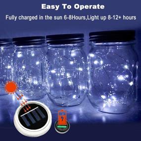 img 2 attached to Solar Mason Jar Lid Lights 8 Pack - Decorative Waterproof Fairy Hanging Lighting - Cold White LED String Lights - Ideal for Garden, Patio, Table, Wedding Décor - Includes 8 Hangers (No Jars)