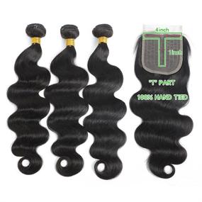 img 3 attached to 💇 Kapelli Hair Brazilian Virgin Hair Body Wave Bundle with Closure - 3 Bundles (20 22 24+20") - 10A Remy Human Hair - Natural Black