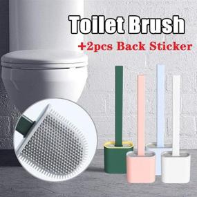 img 2 attached to 🚽 Wall-Mounted Toilet Brush and Holder Set - Deep-Cleaning Silicone Bendable Brush with Non-Slip Long Plastic Handle (Blue)