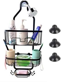 img 4 attached to 🚿 Black Stainless Steel Shower Caddy Organizer with 2 Baskets, 4 Hooks | No Drilling Bathroom Storage Rack for Toilet, Bathroom and Shower Room