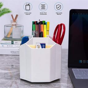 img 3 attached to 📦 Siveit Pen Holder: 360° Rotating 5 Grid Stand for Office Supplies Storage - White