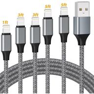 5-pack mfi certified iphone charger cable - lightning cable bundle (1ft/3ft/3ft/5ft/5ft) - nylon braided fast charging iphone cable, compatible with iphone12/11/pro/x/xs/xr/max/se/8/8p/7/7p/6s/6 ipad and more logo