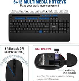 img 3 attached to 💻 EDJO 2.4G Full-Sized Ergonomic Wireless Keyboard and Mouse Combo with Wrist Rest and 3 Level DPI Adjustable Mouse for Windows, Mac OS Desktop/Laptop/PC - Classic Black