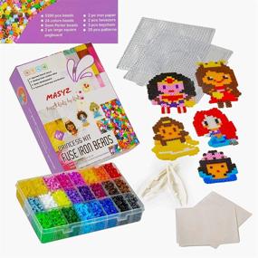 img 3 attached to MASYZ Princess Fuse Iron Beads Kit: Perler Bead Kit with 5300 Pc, 24 Colors, Storage Case, Keychains, Tweezers, Pegboards, Iron Paper - Perfect for Girl Birthdays, Holidays, Cold Days