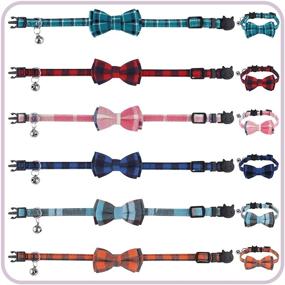 img 1 attached to URATOT 6-Piece Plaid Cat Collars with Bow Tie and Bell, Breakaway Safety Buckle, Adjustable for Kittens, Cats, Puppies, Small Dogs