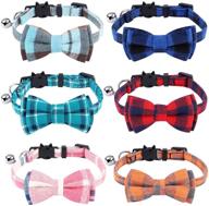 uratot 6-piece plaid cat collars with bow tie and bell, breakaway safety buckle, adjustable for kittens, cats, puppies, small dogs logo