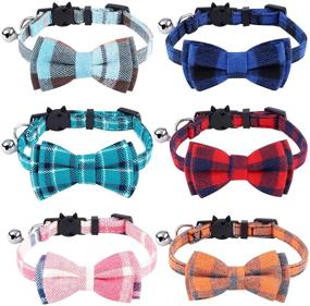 img 4 attached to URATOT 6-Piece Plaid Cat Collars with Bow Tie and Bell, Breakaway Safety Buckle, Adjustable for Kittens, Cats, Puppies, Small Dogs