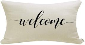 img 4 attached to 🌾 Meekio Farmhouse Lumbar Pillow Covers - Welcome Quote 12"x20" Rustic Décor for Housewarming Gifts & Family Room Décor