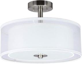 img 2 attached to 🔆 XiNBEi Lighting Modern Semi Flush Mount Ceiling Light, 3-Light Close to Ceiling Fixture with Fabric Shade, 16-Inch Drum Semi Flush Ceiling Light in Brushed Nickel for Living Room & Bedroom - XB-SF1194-BN